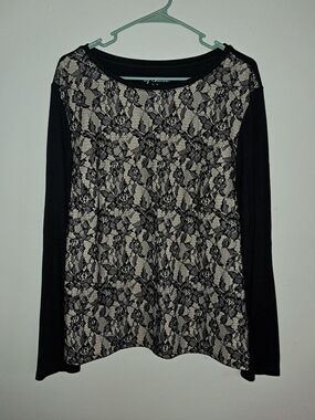 Chico's Black Lace-Overlay Long Sleeve Tee